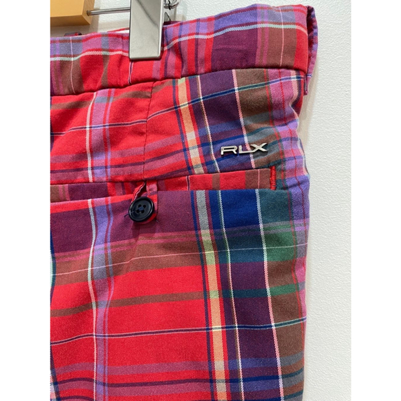 RLX Ralph Lauren Plaid Madras Colourful Preppy Golf Shorts Mens 36 Red Blue - Picture 8 of 14